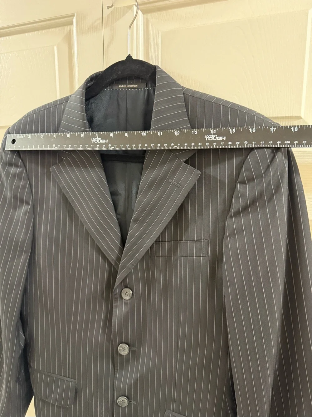 Versace Mens 48C 38R Wool Silk Black White Pinstripe Blazer Switzerland